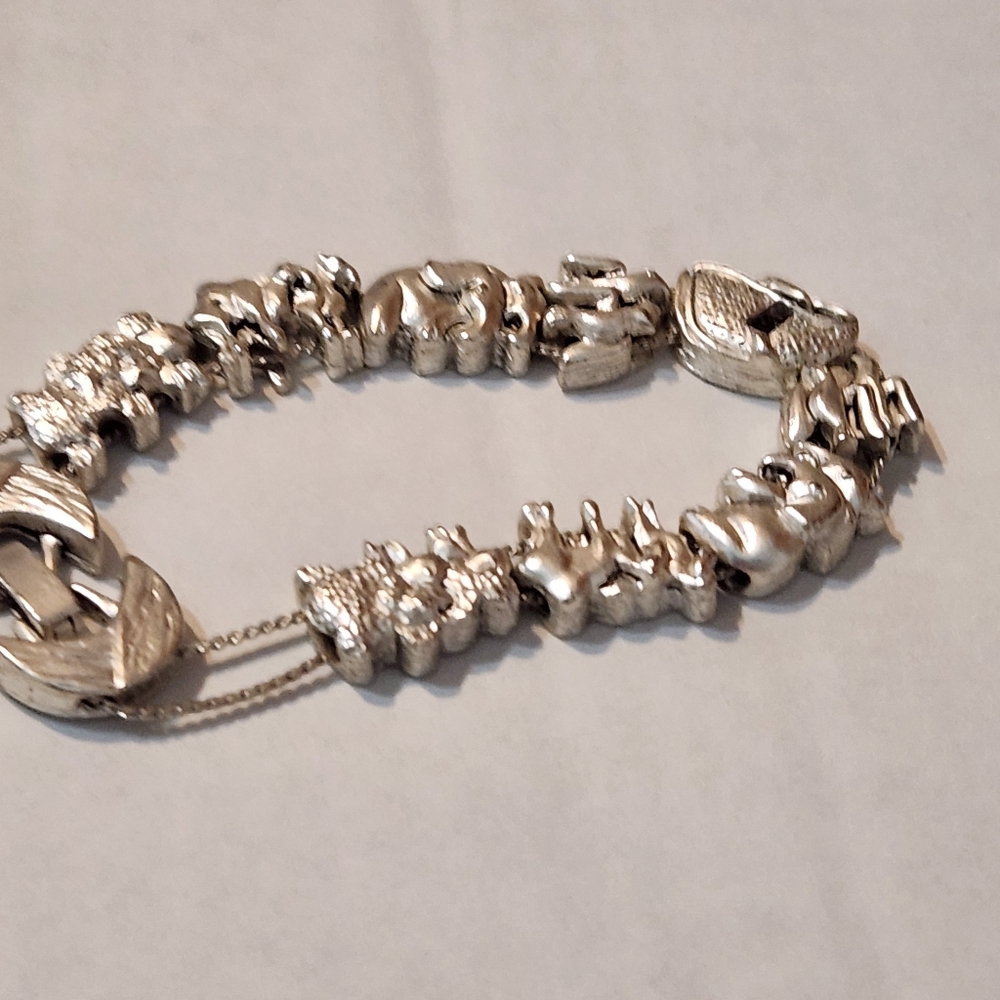 Vintage Noah's Ark theme slide bracelet Silver Colored sheep camel elephant dove - Picture 4 of 16